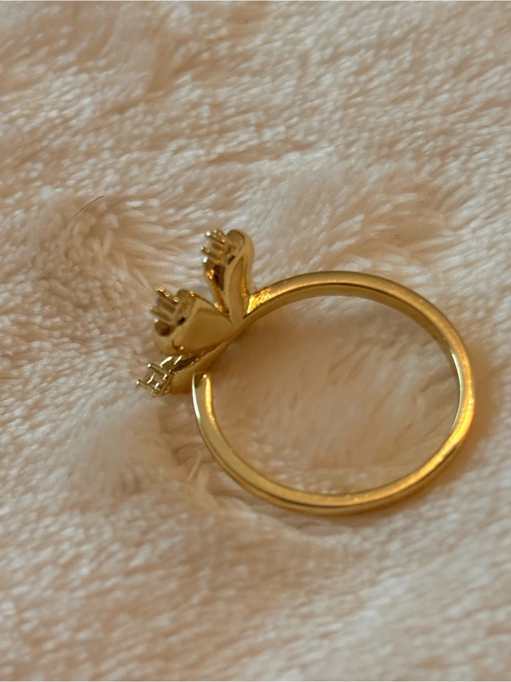 Gold Smiley Face & Pink Flower Adjustable Ring